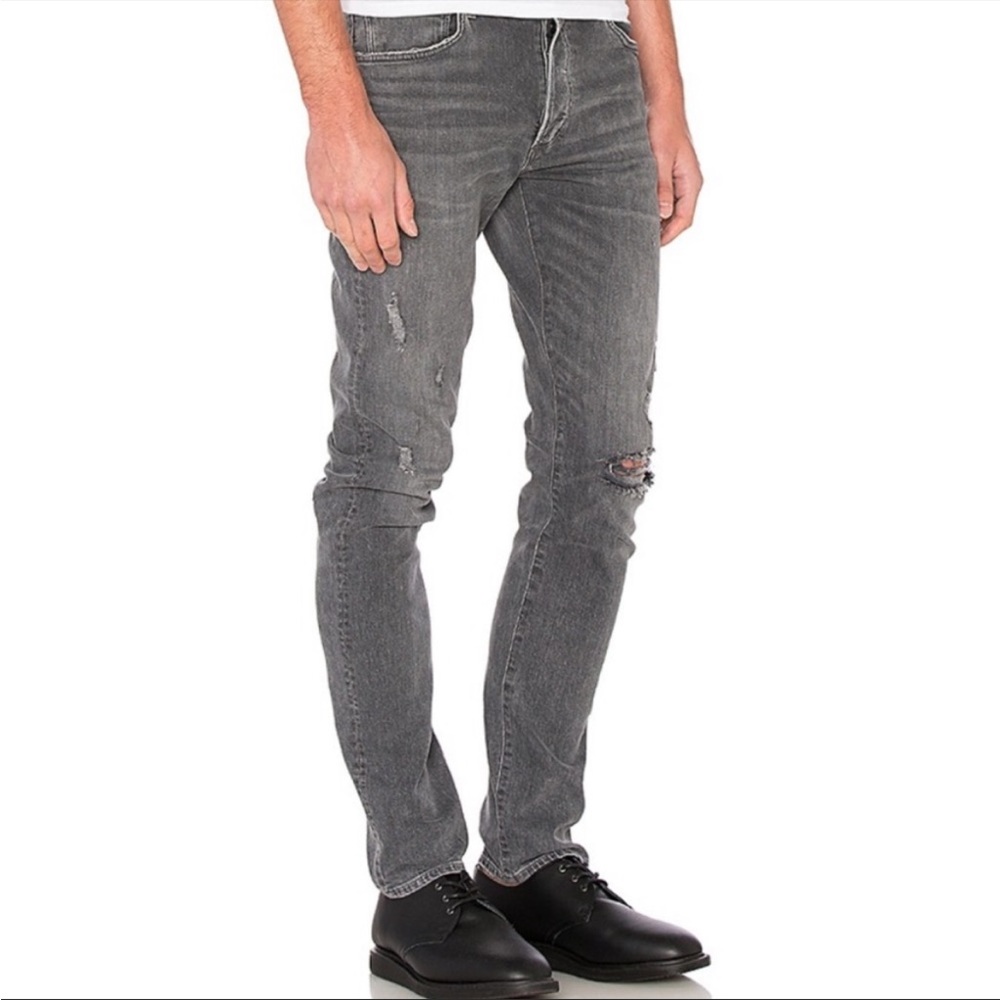 AGOLDE Bowery Super Skinny Distressed Rip Knee Gray Size 30